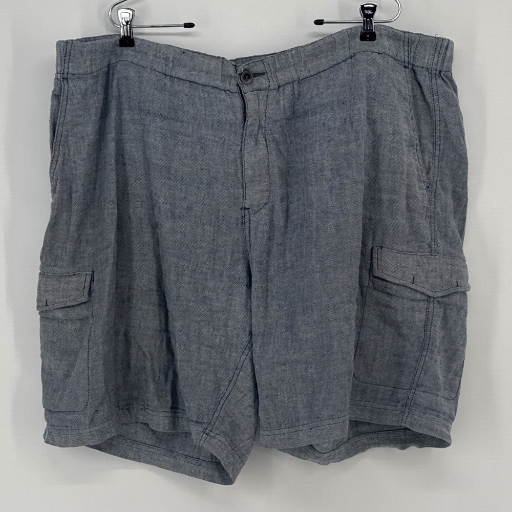 Tommy Bahama Men 2XL Cargo Shorts Blue Linen Blend Elastic Waist Stretch